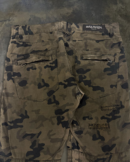 BALMAIN SS2010 DISTRESSED CAMO BIKER DENIM