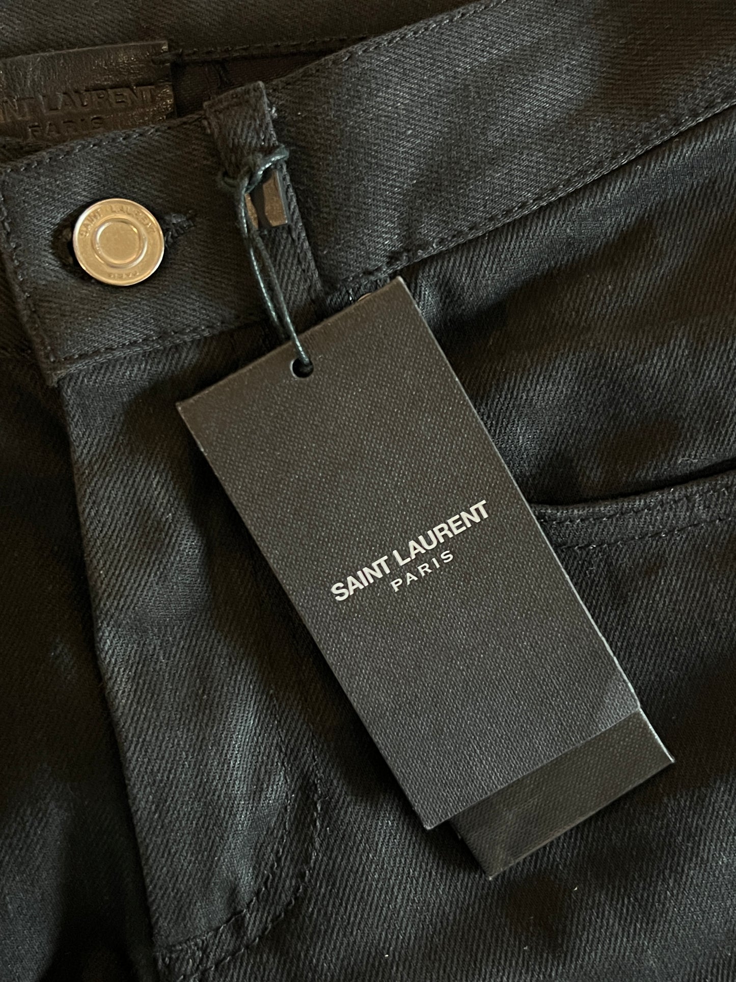 SAINT LAURENT SS2014 D04 LEATHER KNEE EMBELLISHMENTS BIKER DENIM