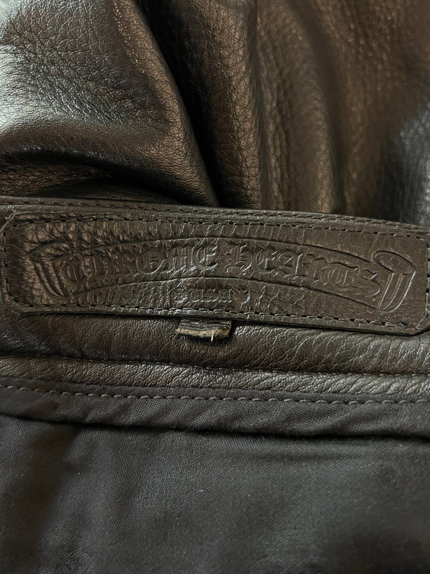 CHROME HEARTS FLEUR KNEE LEATHER PANTS