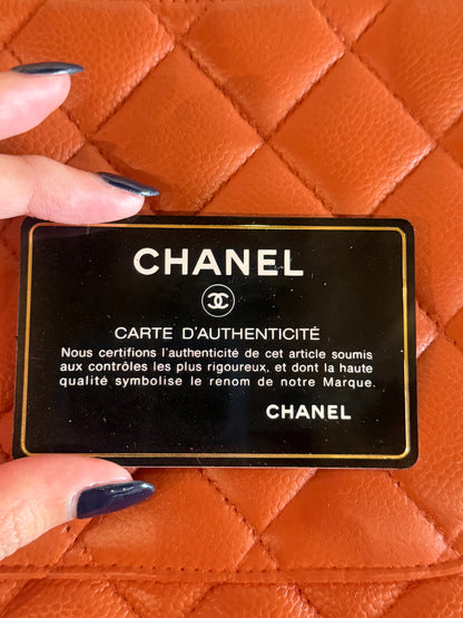 CHANEL 2012 PUMPKIN QUILTED CAVIAR MAXI DOUBLE FLAP
