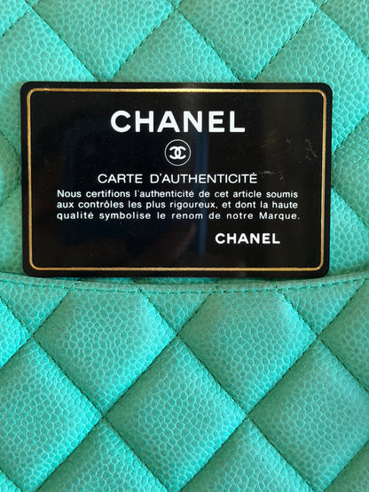CHANEL 2014 TURQUOISE QUILTED CAVIAR MAXI DOUBLE FLAP