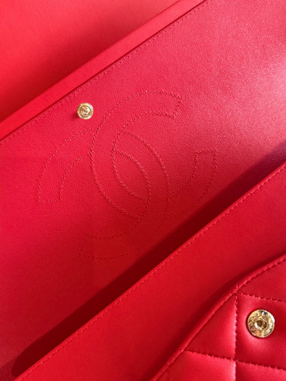 CHANEL 2013 RED QUILTED MAXI LAMBSKIN DOUBLE FLAP