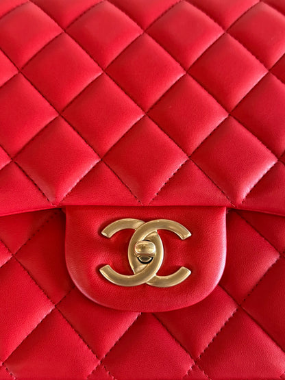 CHANEL 2013 RED QUILTED MAXI LAMBSKIN DOUBLE FLAP
