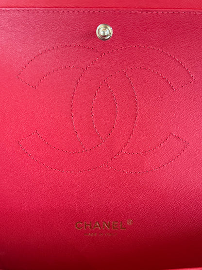 CHANEL 2013 RED QUILTED MAXI LAMBSKIN DOUBLE FLAP