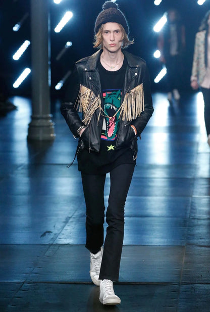 SAINT LAURENT SS2016 RUNWAY SURF SOUNDS SNAKE FRINGE JACKET