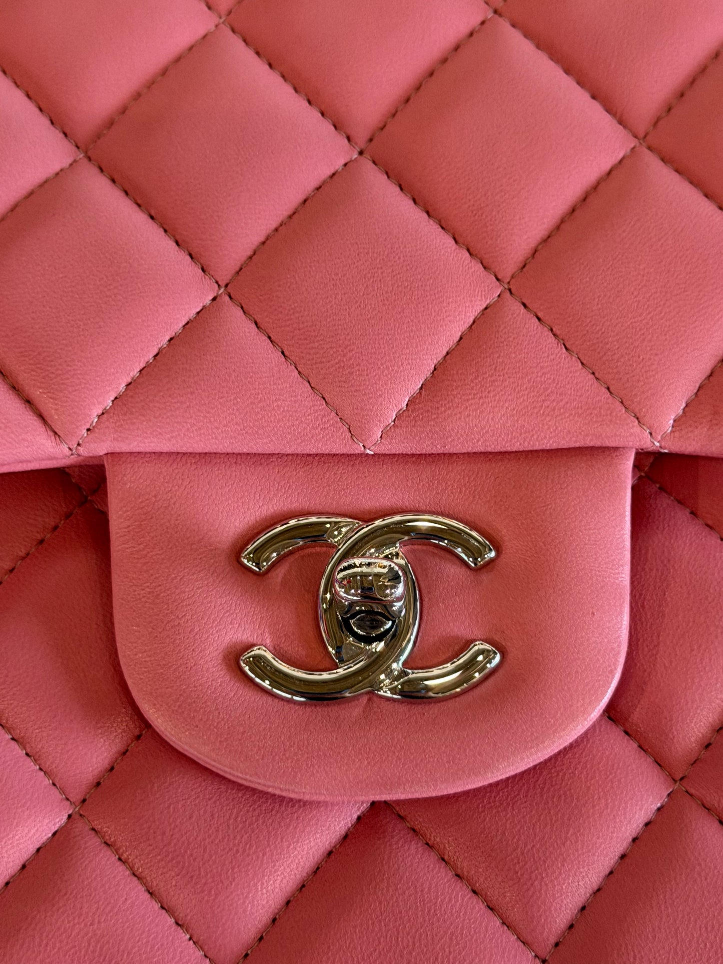 CHANEL 2013 PINK QUILTED JUMBO LAMBSKIN DOUBLE FLAP