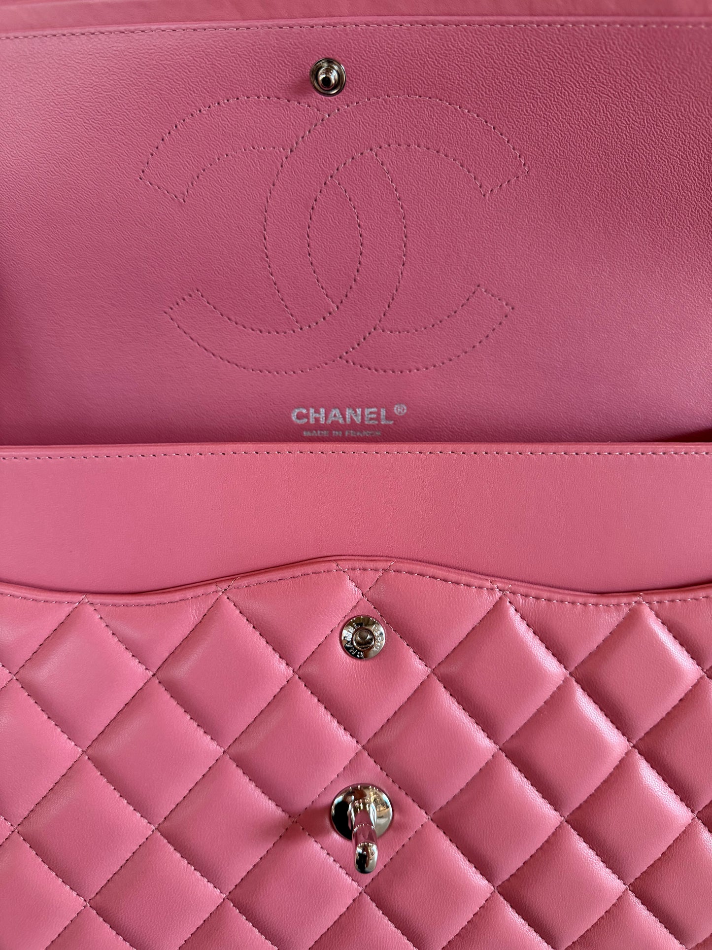 CHANEL 2013 PINK QUILTED JUMBO LAMBSKIN DOUBLE FLAP