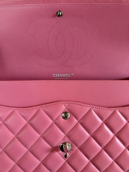 CHANEL 2013 PINK QUILTED JUMBO LAMBSKIN DOUBLE FLAP
