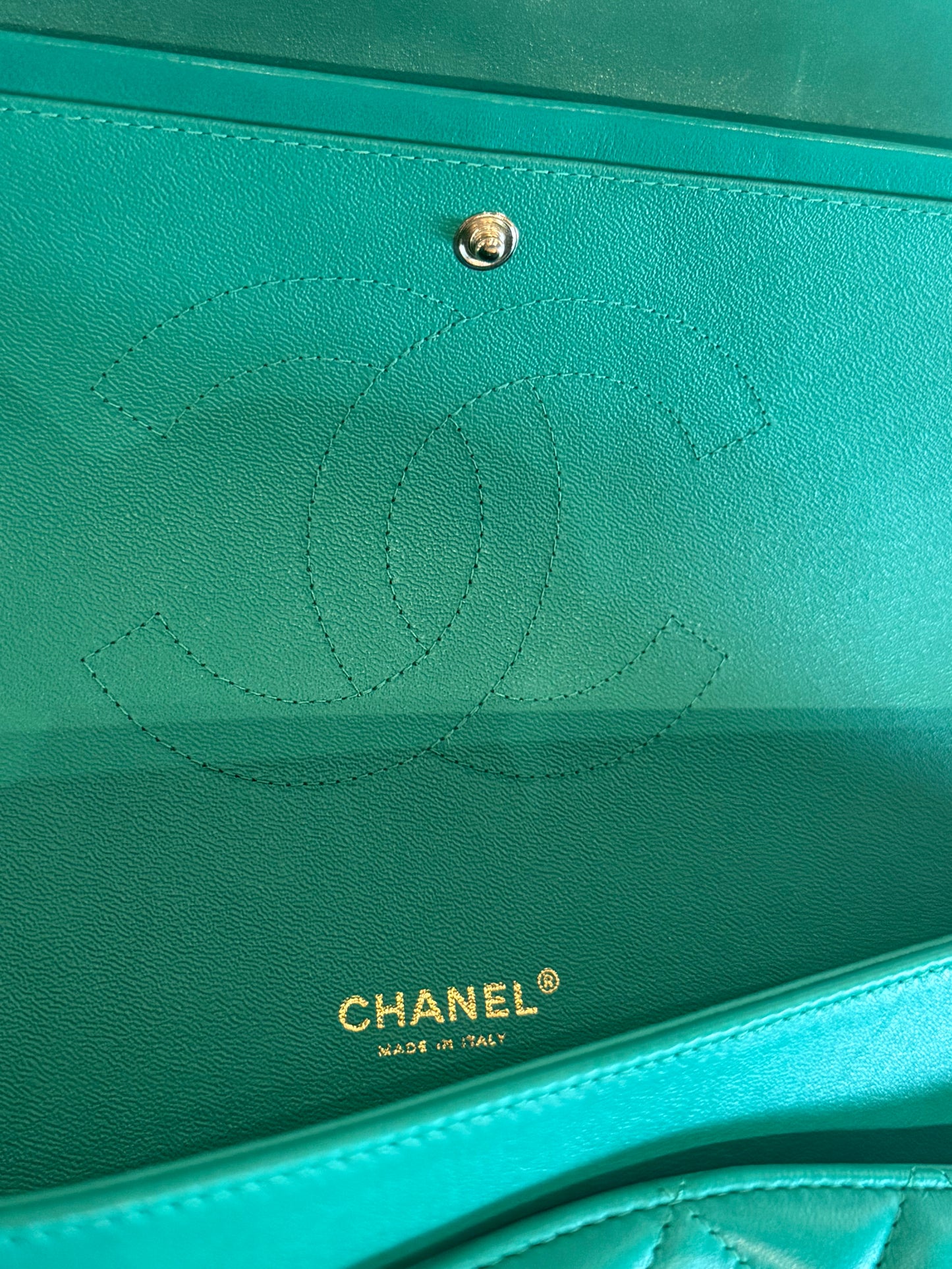CHANEL 2012 MENTHE QUILTED MAXI LAMBSKIN DOUBLE FLAP
