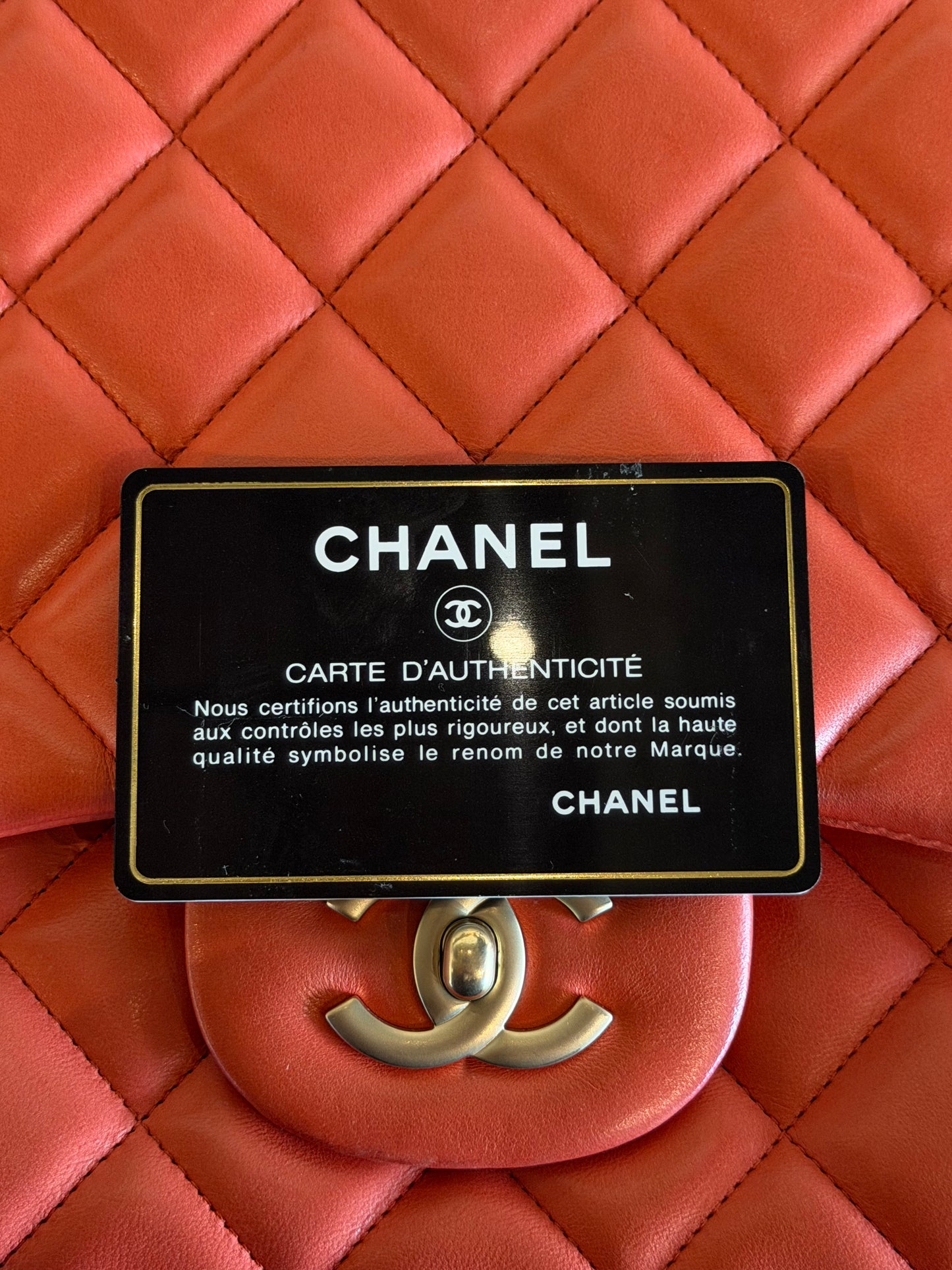 CHANEL 2009 PEACH LAMBSKIN QUILTED MAXI SINGLE FLAP
