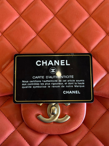 CHANEL 2009 PEACH LAMBSKIN QUILTED MAXI SINGLE FLAP