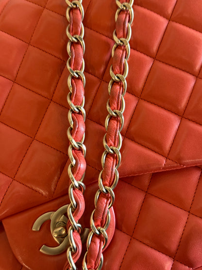 CHANEL 2009 PEACH LAMBSKIN QUILTED MAXI SINGLE FLAP