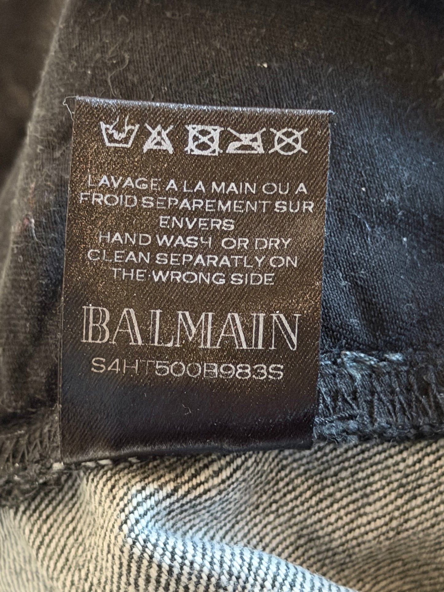 BALMAIN SS2014 SILVER WAXED DISTRESSED BIKER JEANS