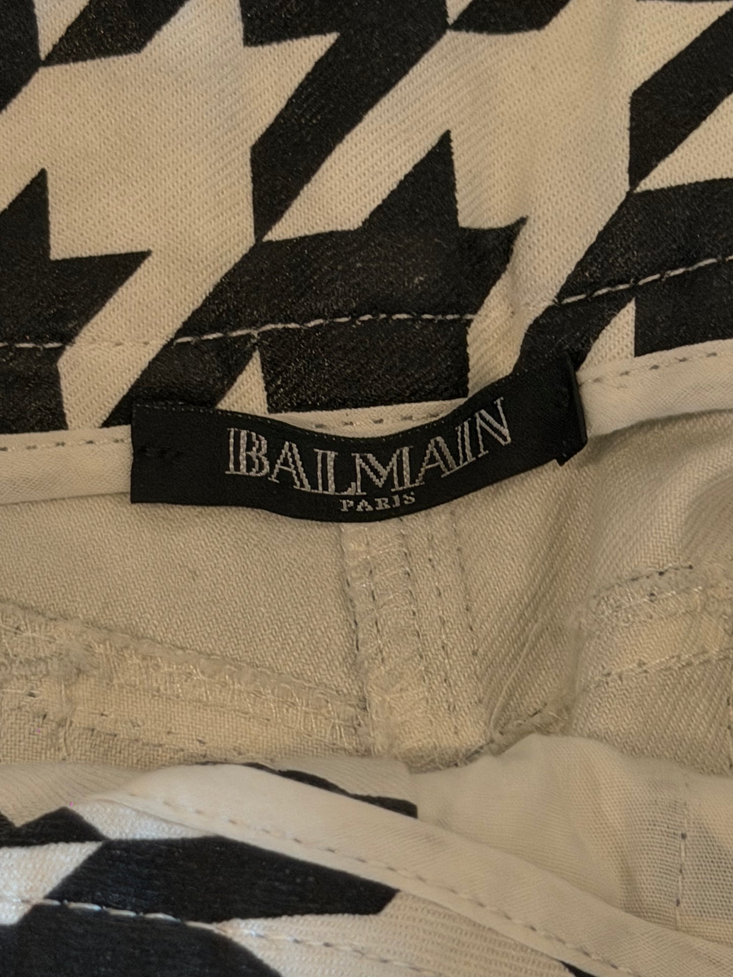 BALMAIN RESORT 2014 WAXED HOUNDSTOOTH BIKER DENIM