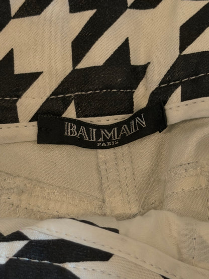 BALMAIN RESORT 2014 WAXED HOUNDSTOOTH BIKER DENIM
