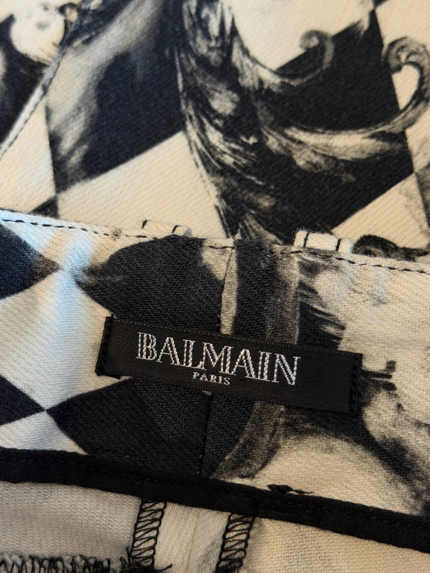 BALMAIN RESORT 2013 FLORAL CHECKERED BIKER DENIM