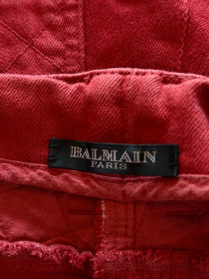 BALMAIN RED BIKER DENIM
