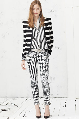 BALMAIN RESORT 2013 FLORAL CHECKERED BIKER DENIM