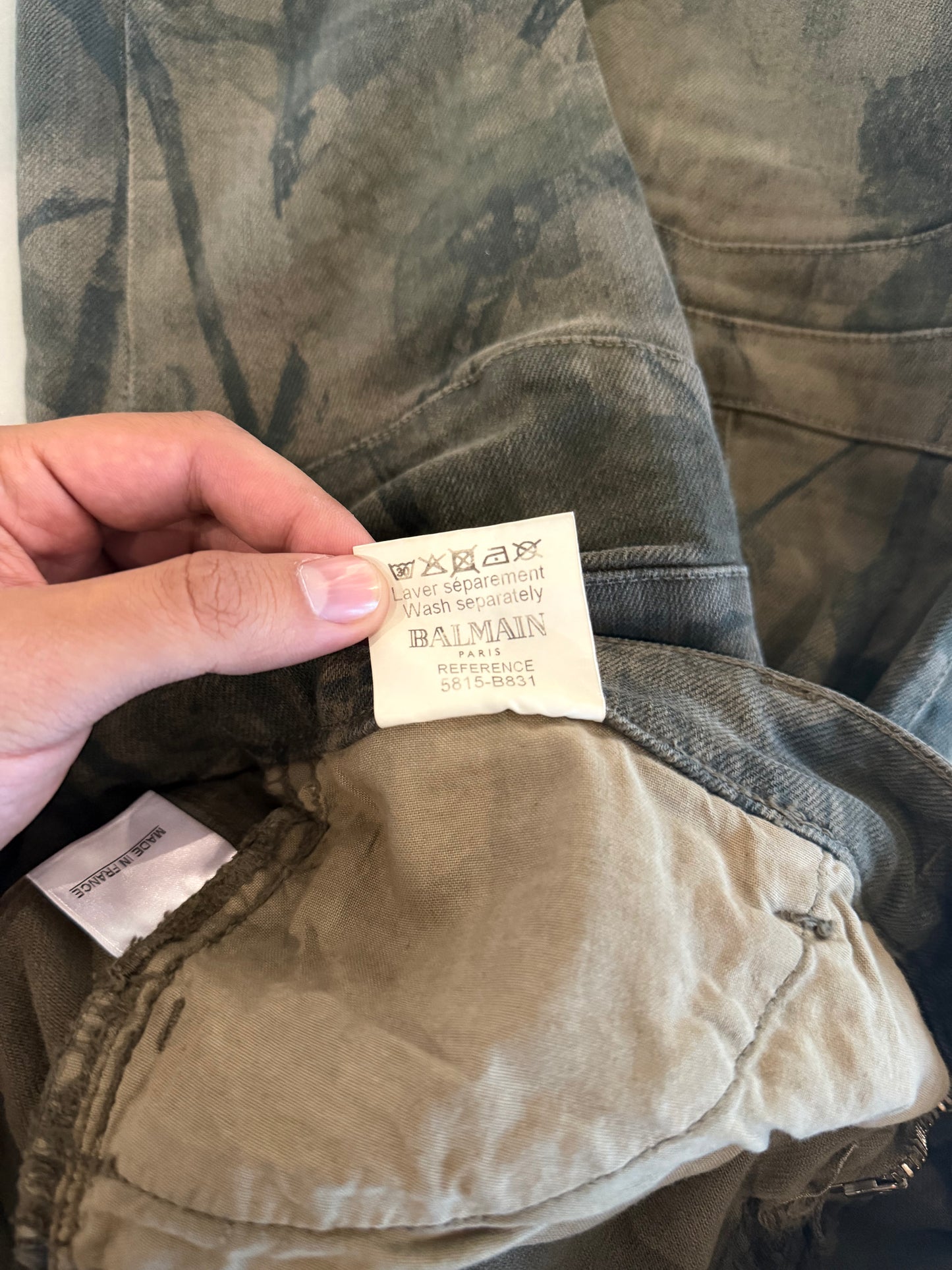 BALMAIN CAMO BIKER DENIM