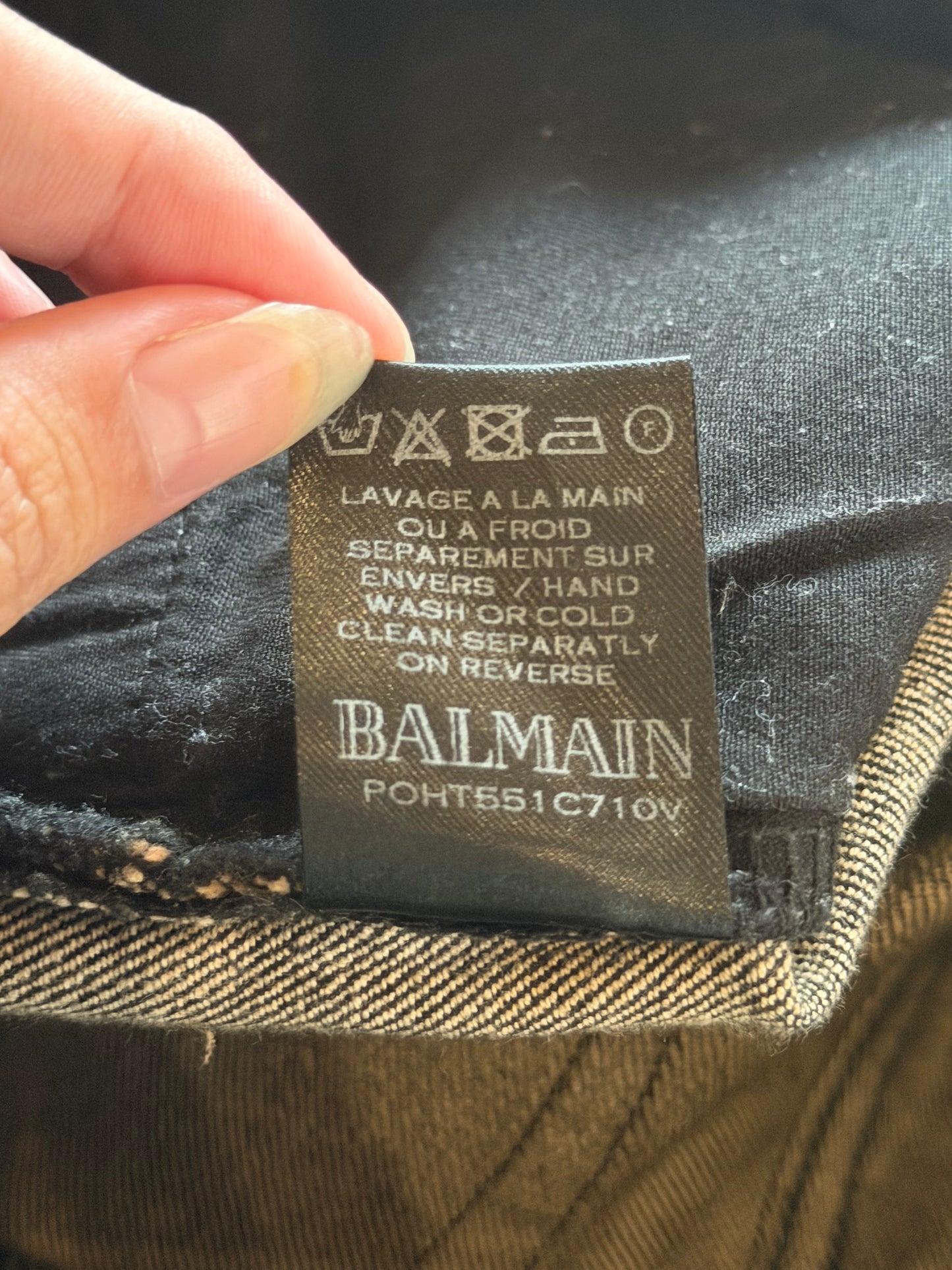 BALMAIN SS2014 REPARIED BLACK BIKER DENIM