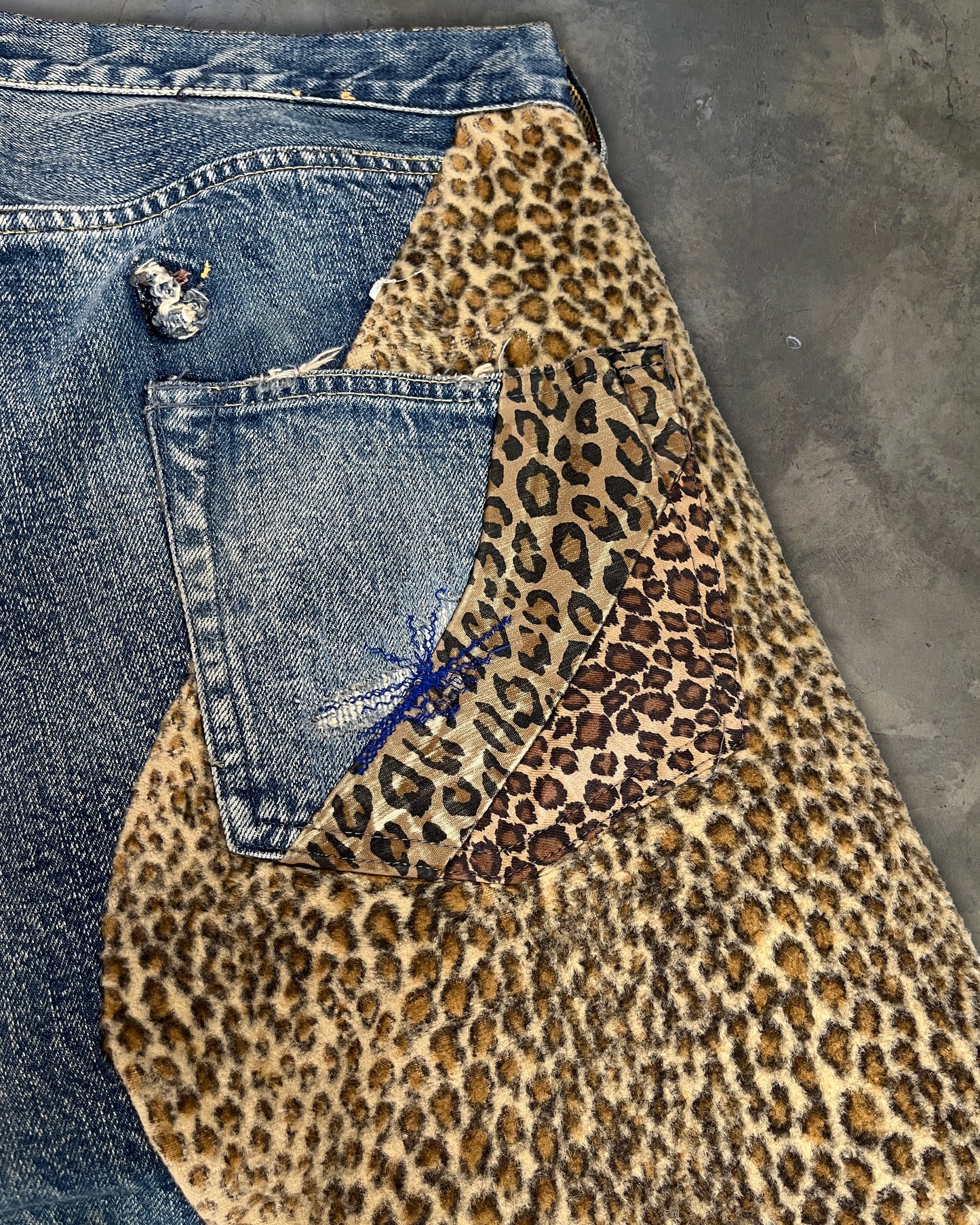 KAPITAL KOUNTRY BORO CHEETAH PATCHWORK DENIM SHORTS