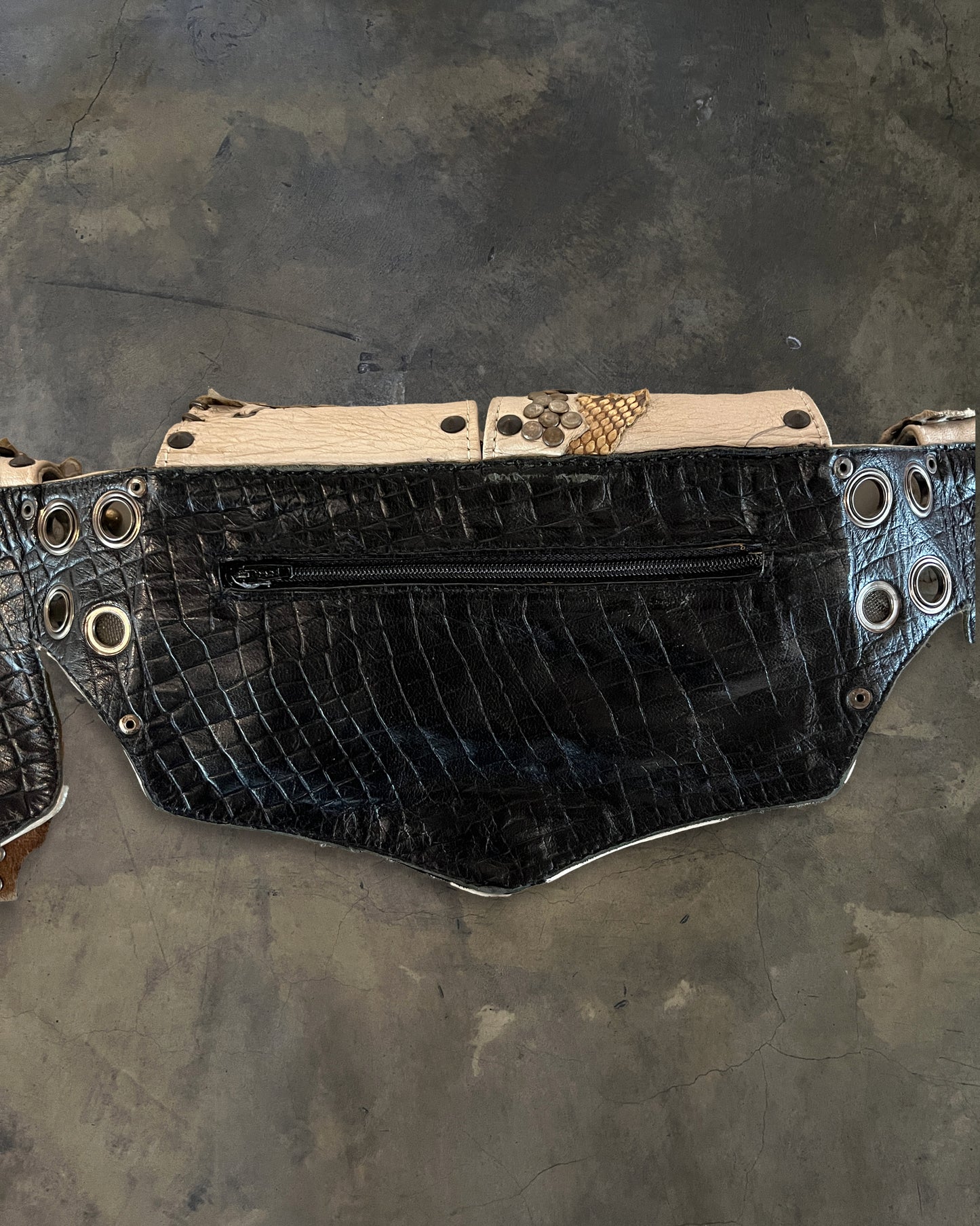 KMRii PYTHON / COWHIDE STUDDED BELT