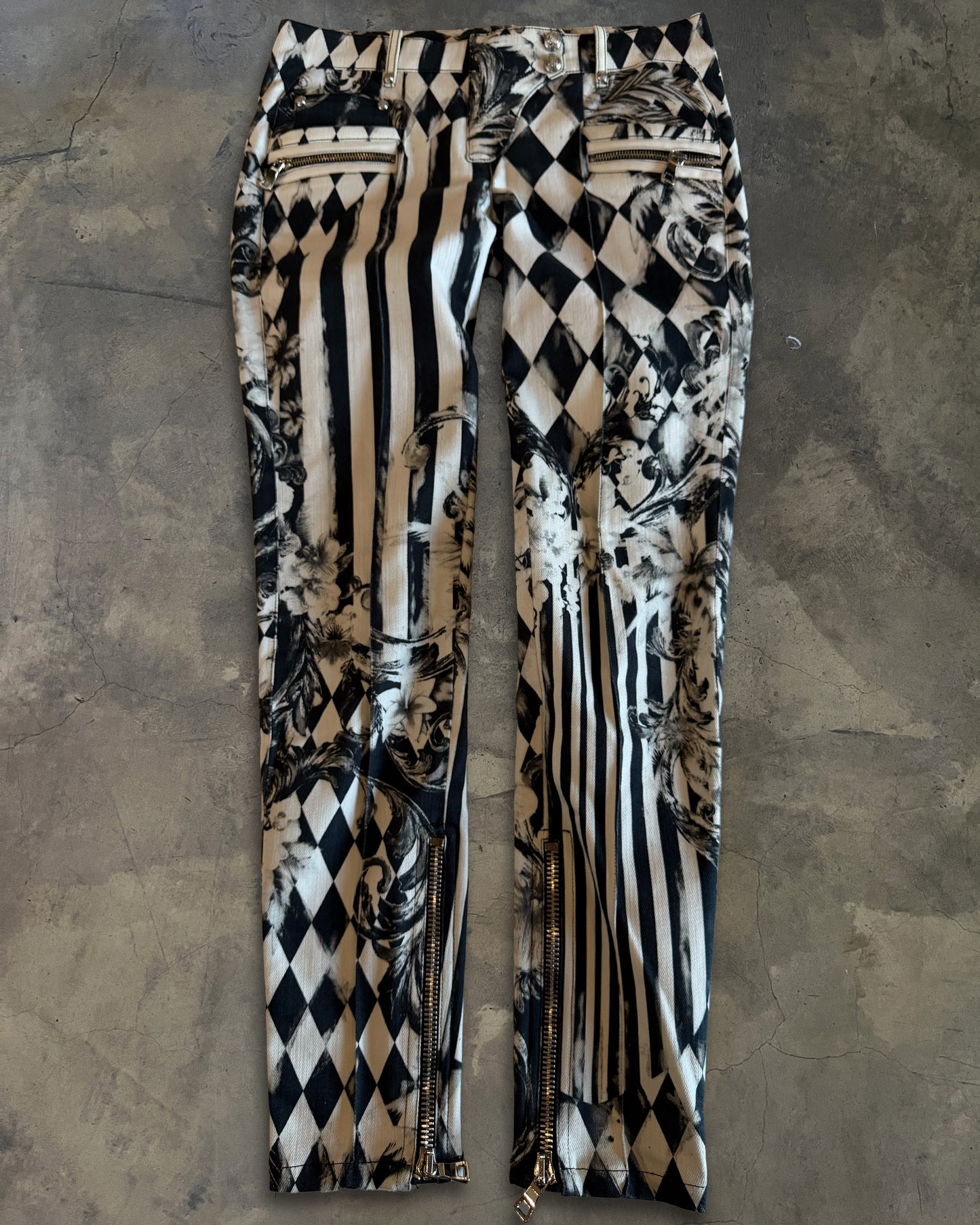 BALMAIN RESORT 2013 FLORAL CHECKERED BIKER DENIM