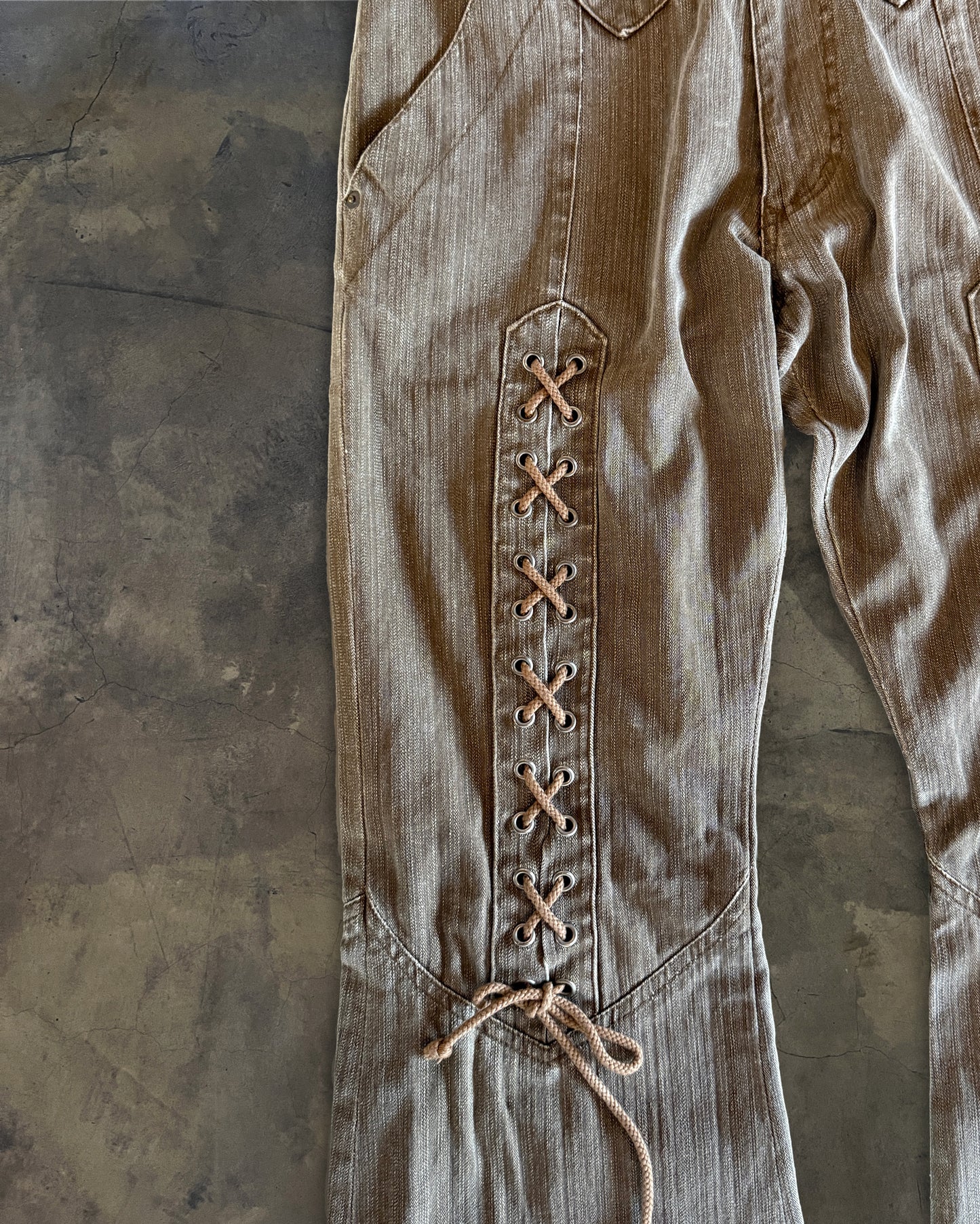 TORNADO MART TAN LACED FLARE DENIM