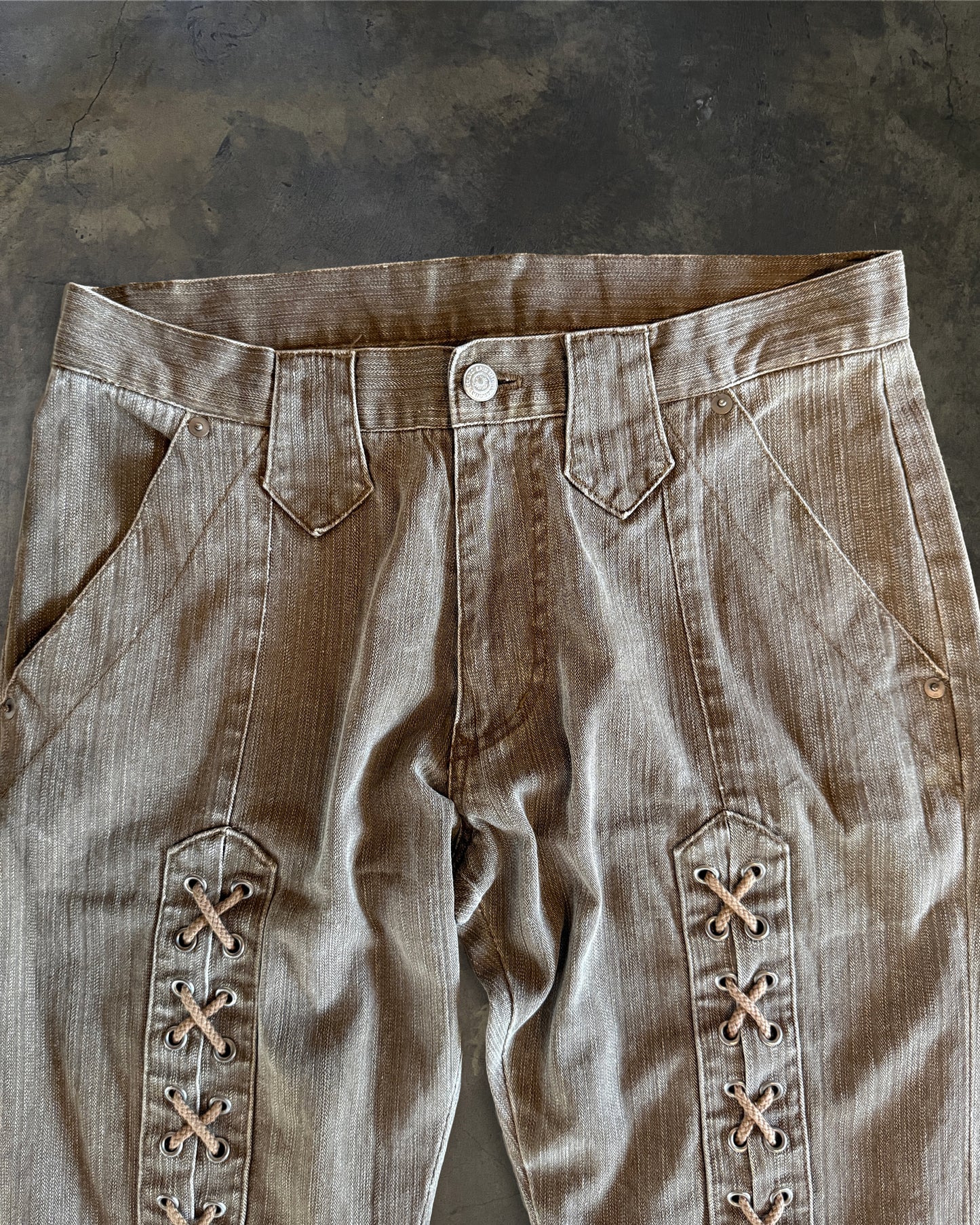 TORNADO MART TAN LACED FLARE DENIM