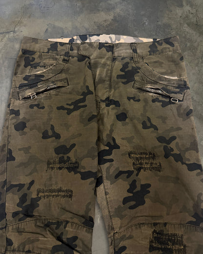BALMAIN SS2010 DISTRESSED CAMO BIKER DENIM
