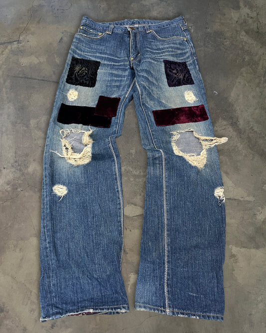 NUMBER (N)INE SSAW03 "TOUCH ME IM SICK" VELVET PATCH DENIM