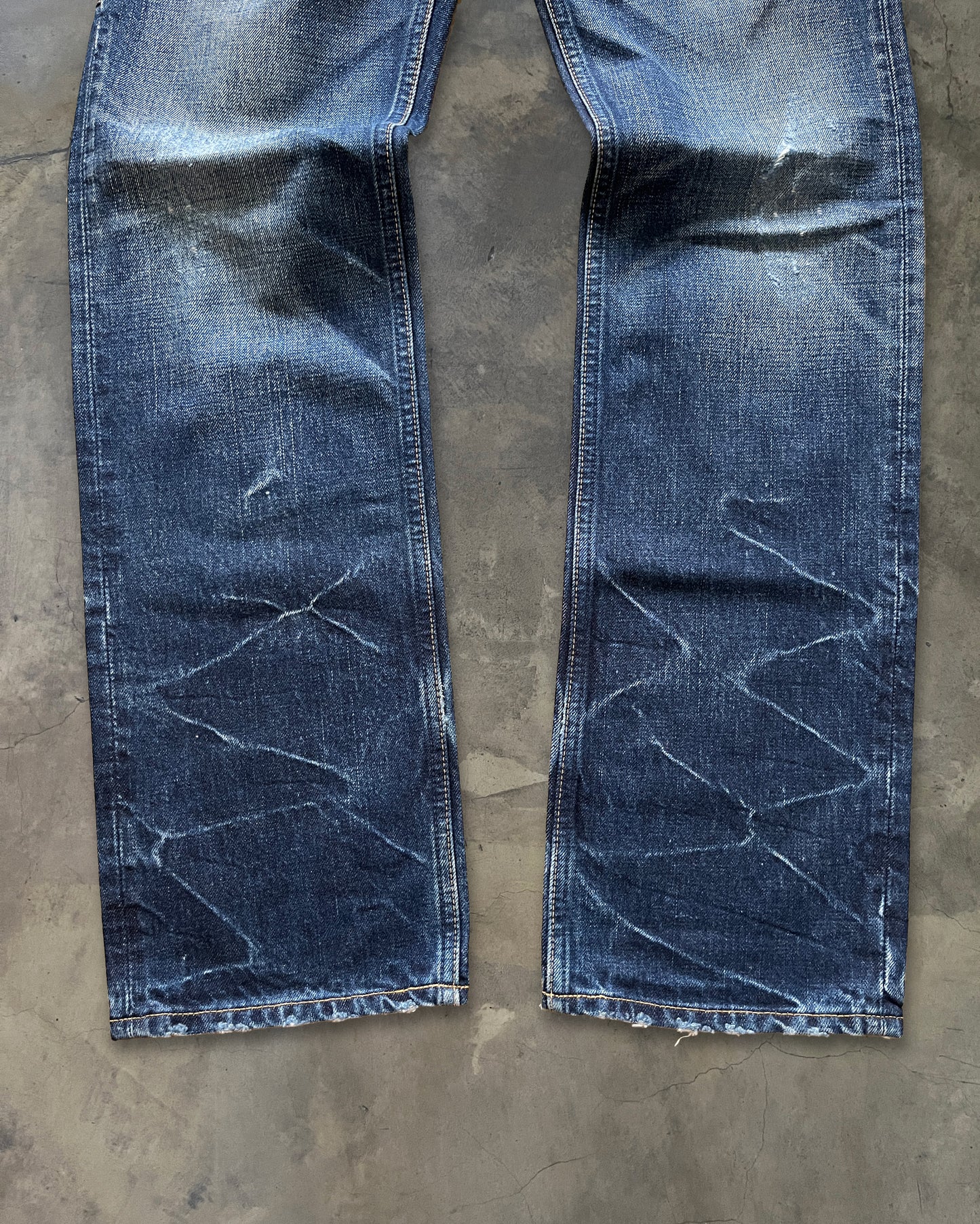 NUMBER NINE SS2007 “ABOUT A BOY” HONEYCOMB PAIN DENIM JEANS