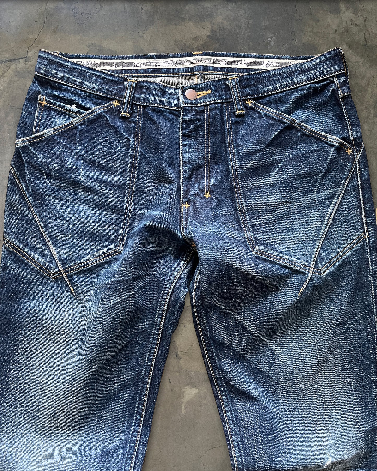 NUMBER NINE SS2007 “ABOUT A BOY” HONEYCOMB PAIN DENIM JEANS