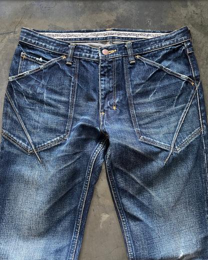 NUMBER NINE SS2007 “ABOUT A BOY” HONEYCOMB PAIN DENIM JEANS