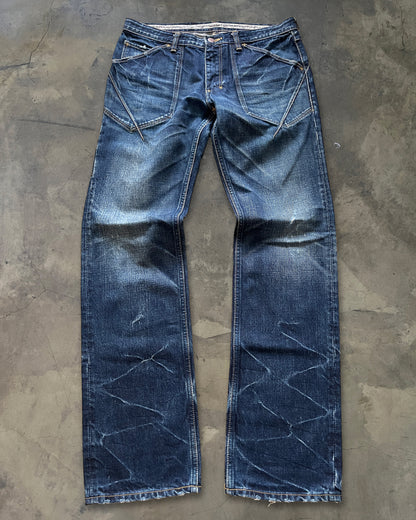 NUMBER NINE SS2007 “ABOUT A BOY” HONEYCOMB PAIN DENIM JEANS