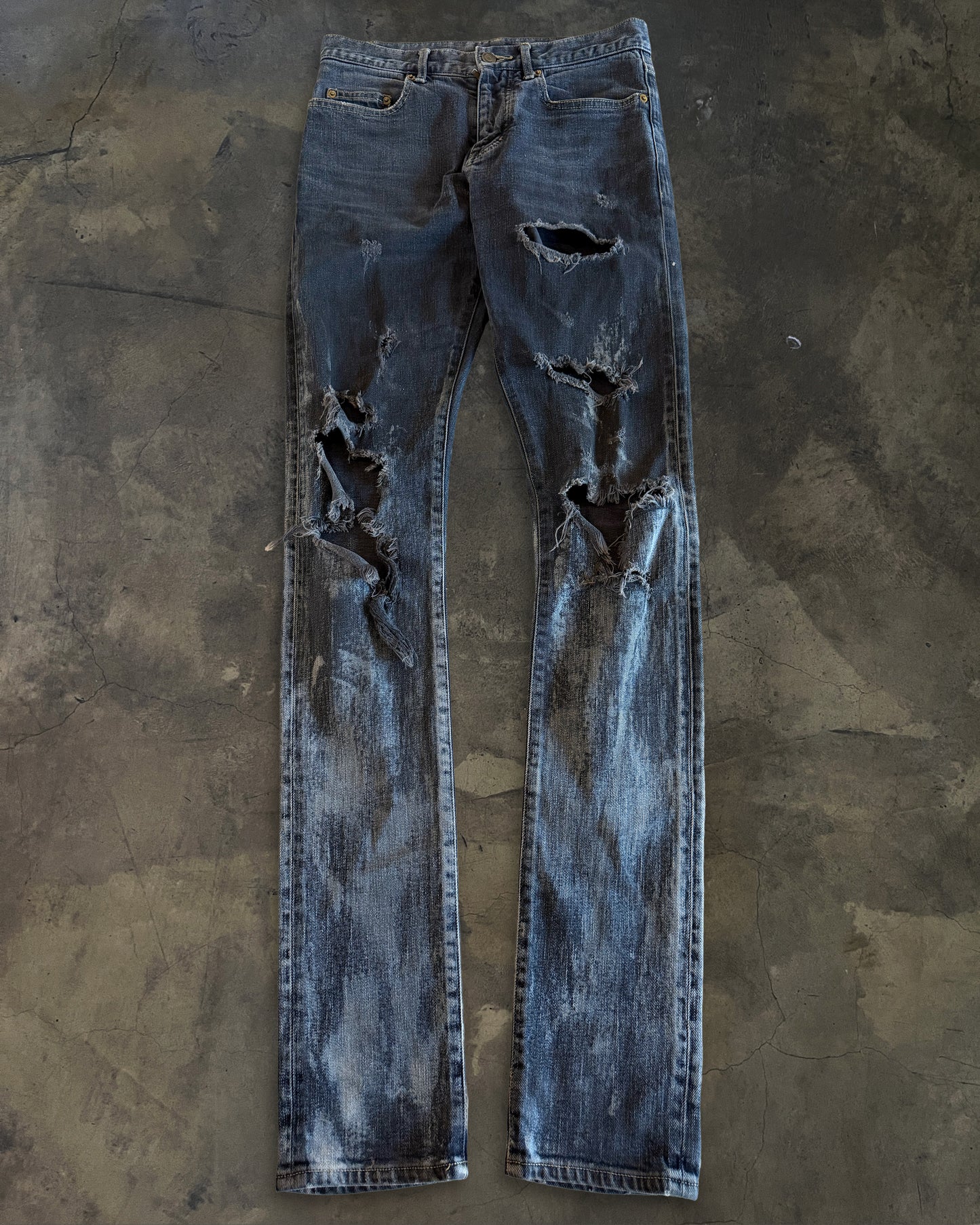 SAINT LAURENT FW2014 RUNWAY OIL STAIN JEANS