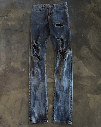 SAINT LAURENT FW2014 RUNWAY OIL STAIN JEANS