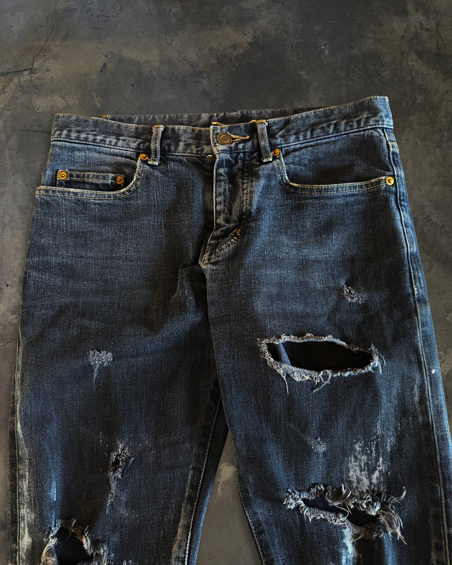 SAINT LAURENT FW2014 RUNWAY OIL STAIN JEANS