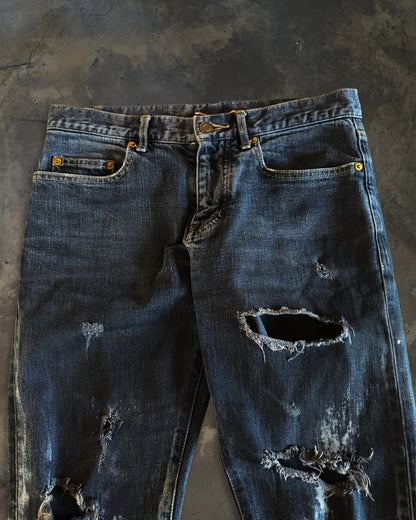SAINT LAURENT FW2014 RUNWAY OIL STAIN JEANS