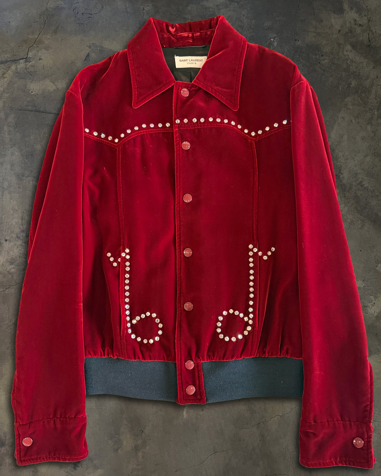 SAINT LAURENT FW2016 RUNWAY RED VELVET MUSIC NOTE JACKET