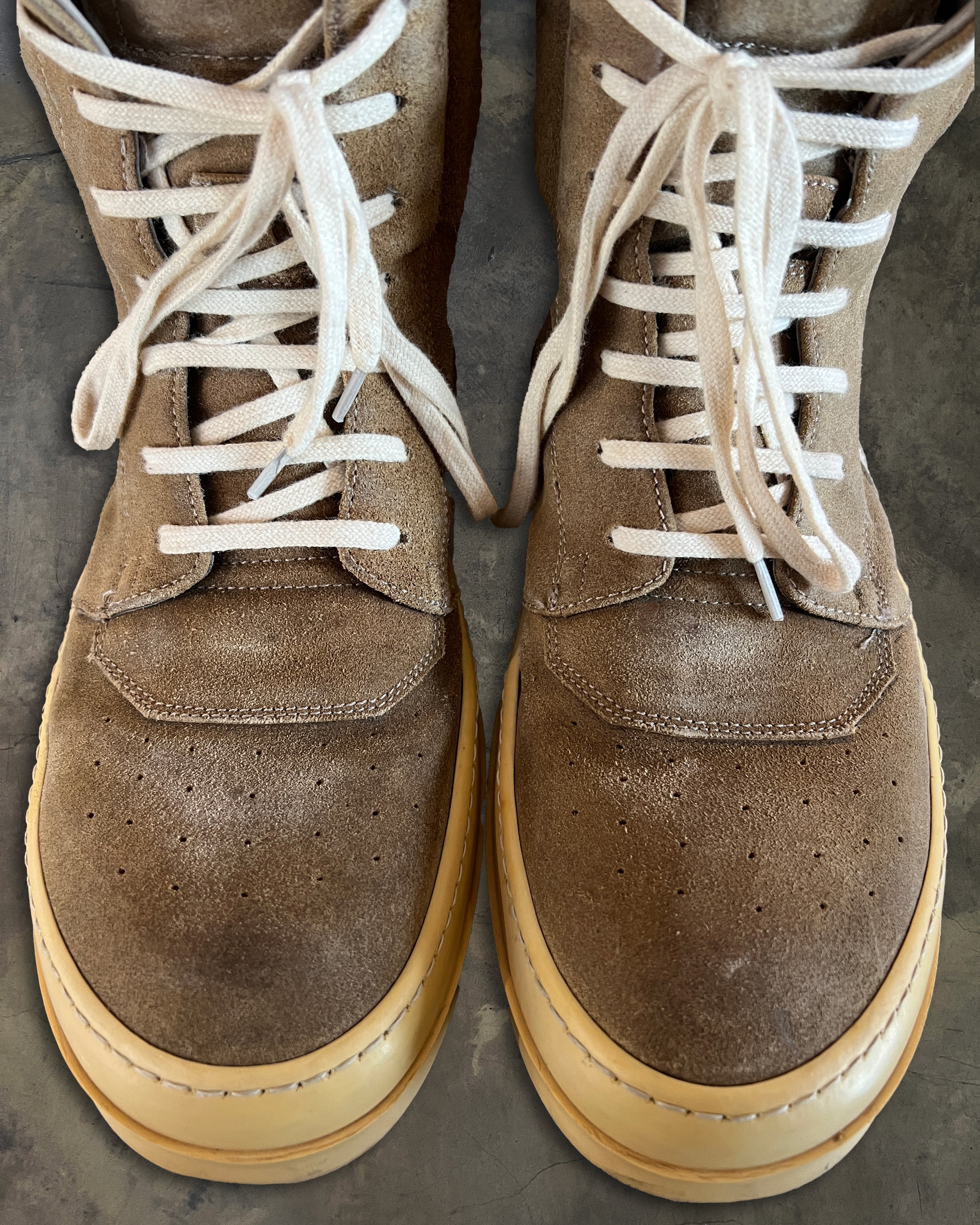 RICK OWENS FW2014 BROWN SUEDE GEOBASKETS – glam archive