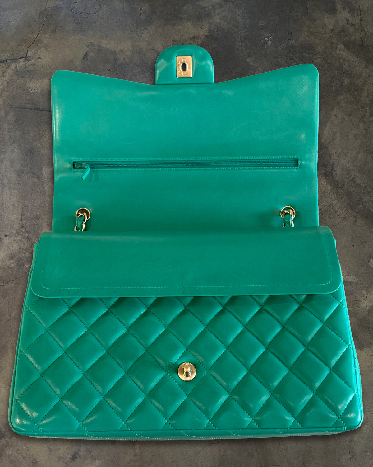 CHANEL 2012 MENTHE QUILTED MAXI LAMBSKIN DOUBLE FLAP