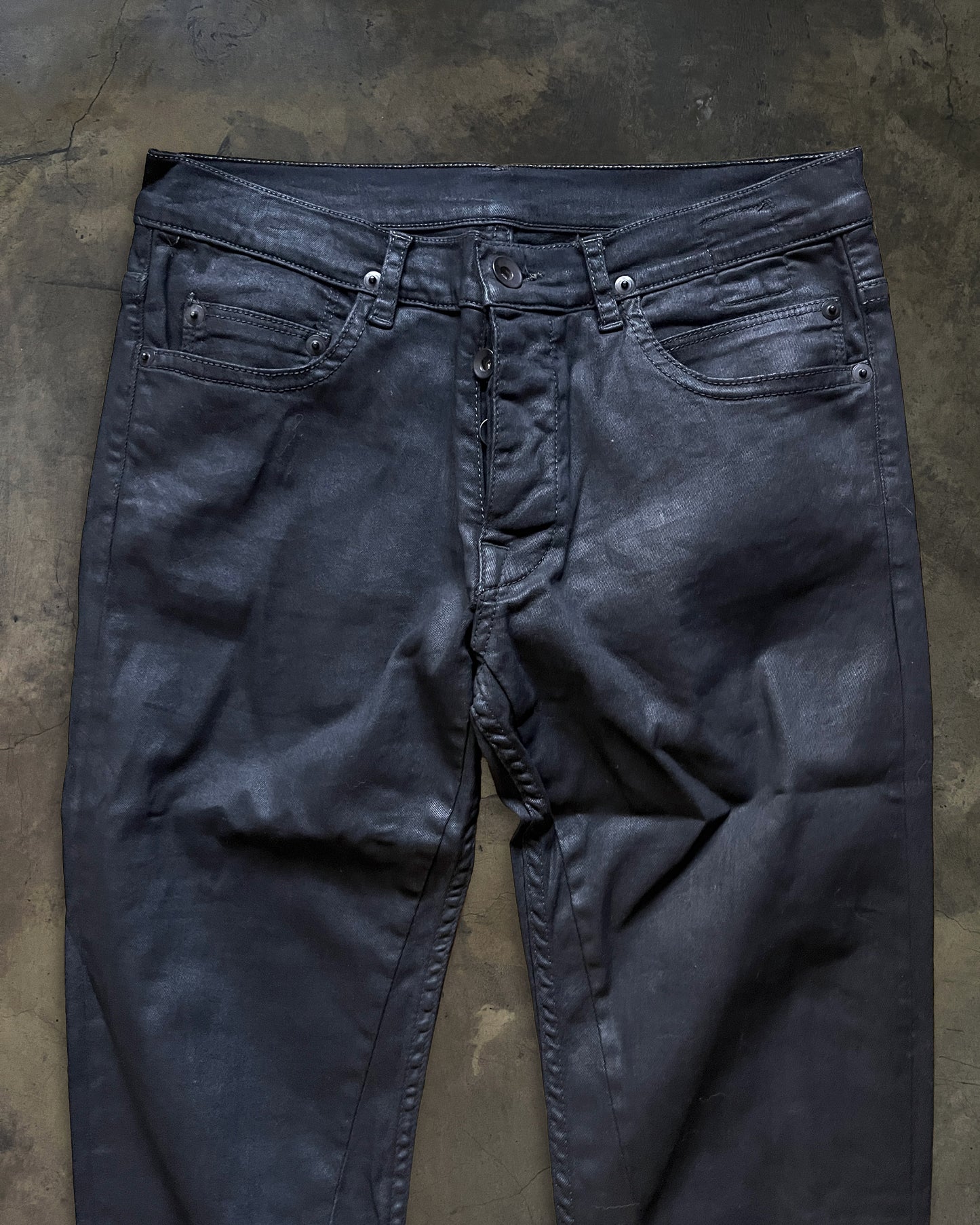RICK OWENS AW2013 "PLINTH" DETROIT CUT BLACK WAXED DENIM