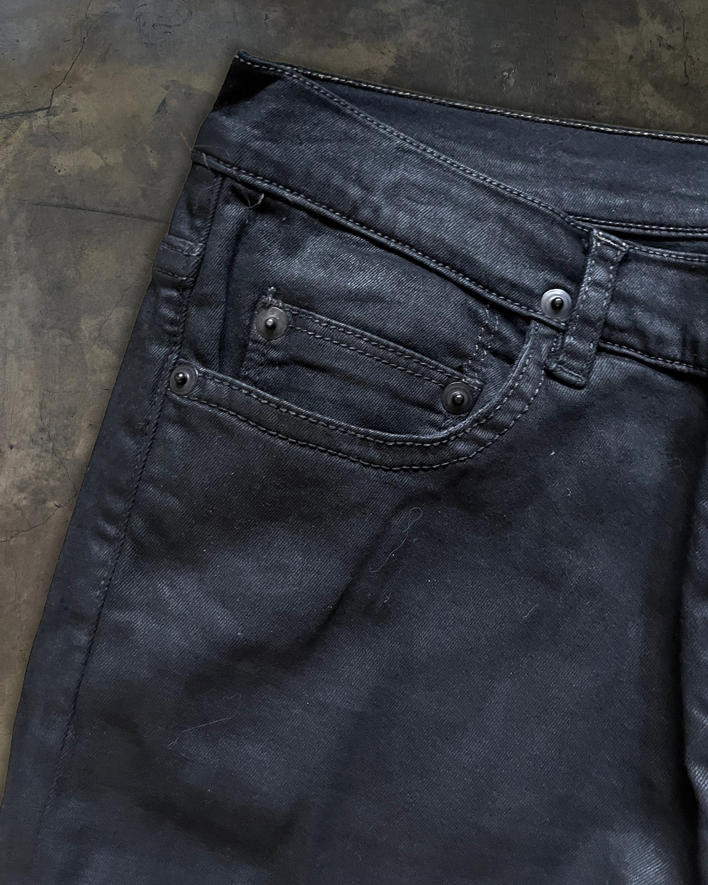 RICK OWENS AW2013 "PLINTH" DETROIT CUT BLACK WAXED DENIM