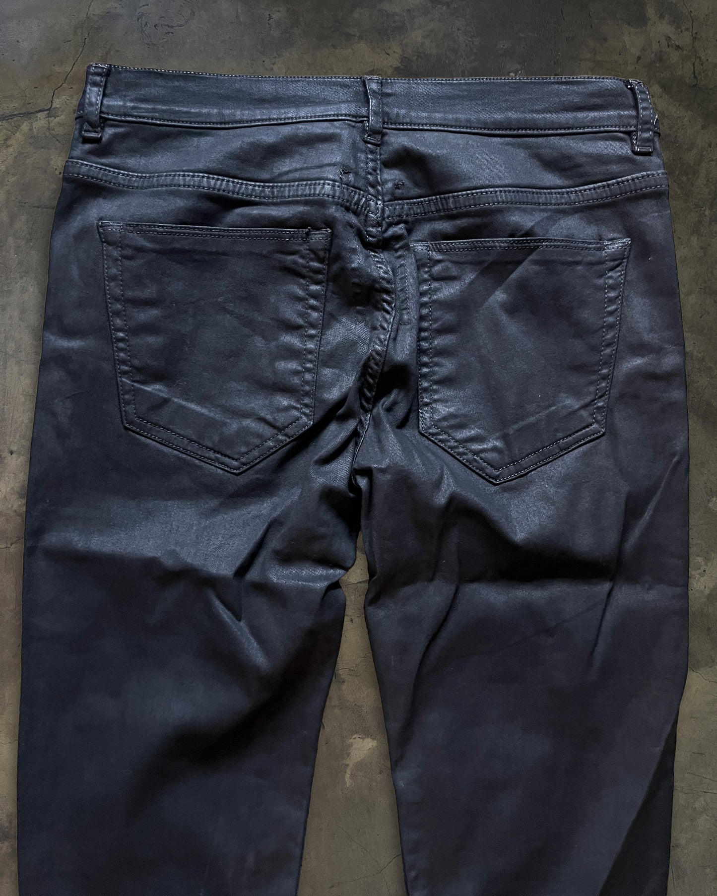 RICK OWENS AW2013 "PLINTH" DETROIT CUT BLACK WAXED DENIM