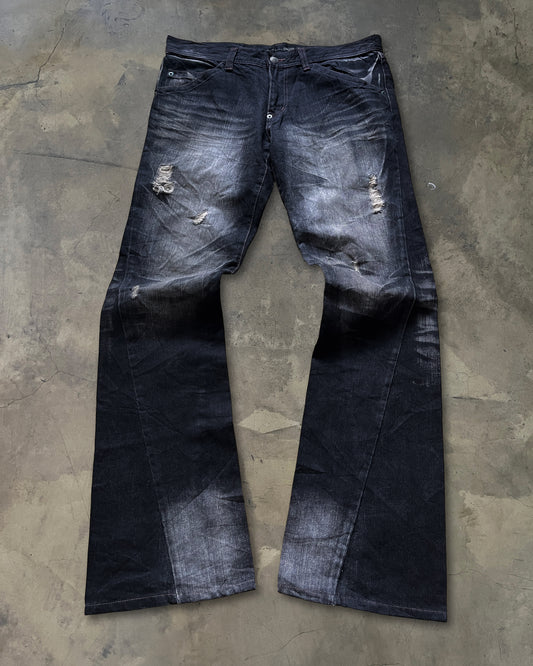 SCHLUSSEL WIDE CUT DISTRESSED DENIM