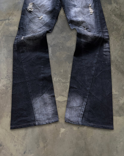 SCHLUSSEL WIDE CUT DISTRESSED DENIM