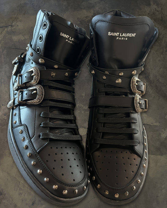 SAINT LAURENT PARIS SL/08H STUDDED BUCKLE STRAP SHOES