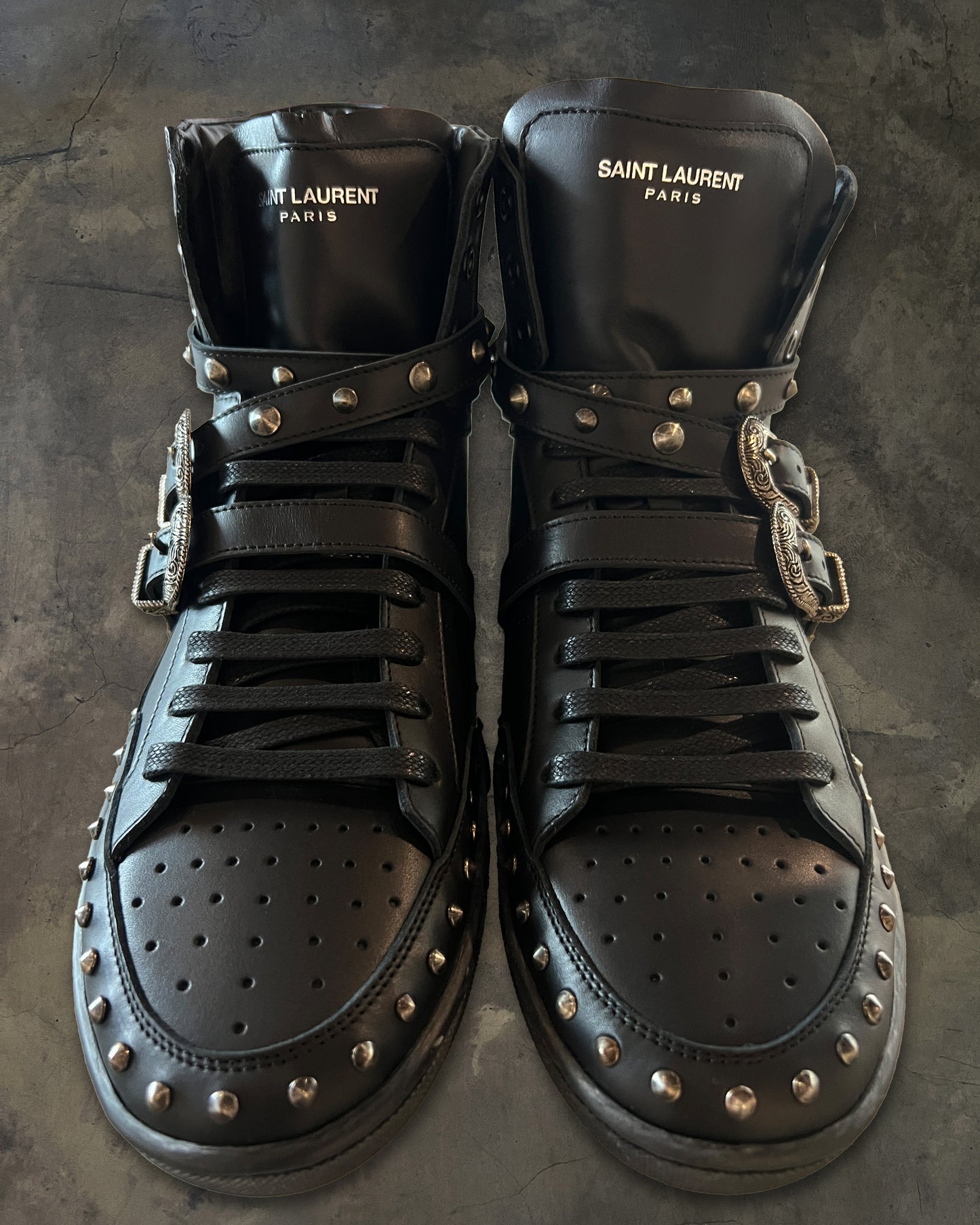 SAINT LAURENT PARIS SL/08H STUDDED BUCKLE STRAP SHOES