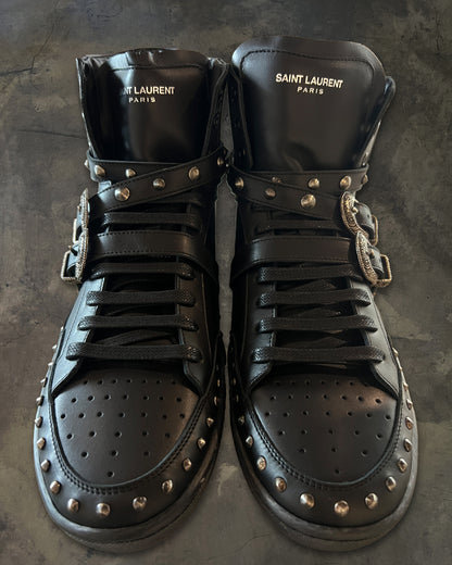 SAINT LAURENT PARIS SL/08H STUDDED BUCKLE STRAP SHOES